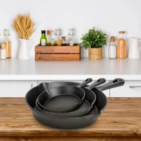 3Pcs Pre-Seasoned Cast Iron Skillet Set 6/8/10in Non-Stick Oven Safe Cookware Heat-Resistant Frying Pan (Option: 3PCSSet) 3Pcs Pre-Seasoned Cast Iron Skillet Set 6/8/10in Non-Stick Oven Safe Cookware Heat-Resistant Frying Pan (Option: 3PCSSet)